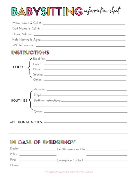 Printable Babysitting Forms For Parents To Fill Out